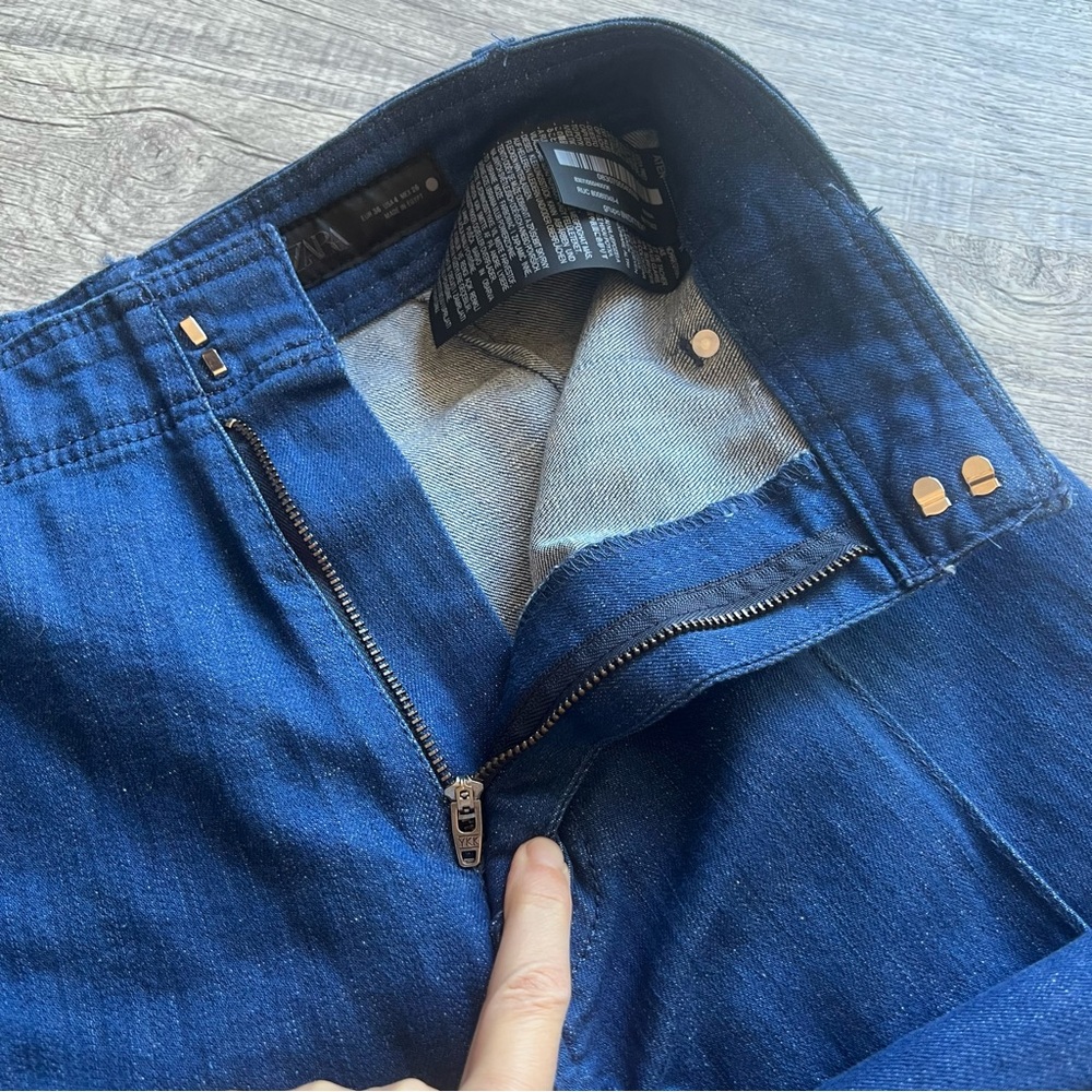 Zara Jeans Zw Collection Tailored Wide-Leg Blue High-Waist Size 4 EU 36 - Picture 6 of 11